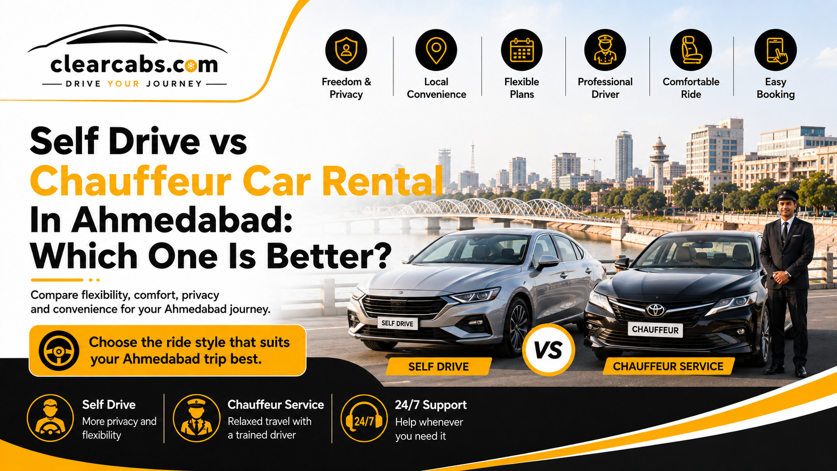 Self-drive vs chauffeur car rental options in Ahmedabad